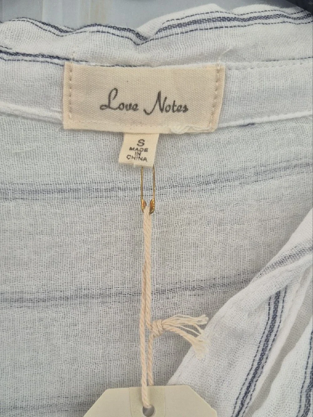 Love Notes White Button-Down Shirt with Blue Stripes